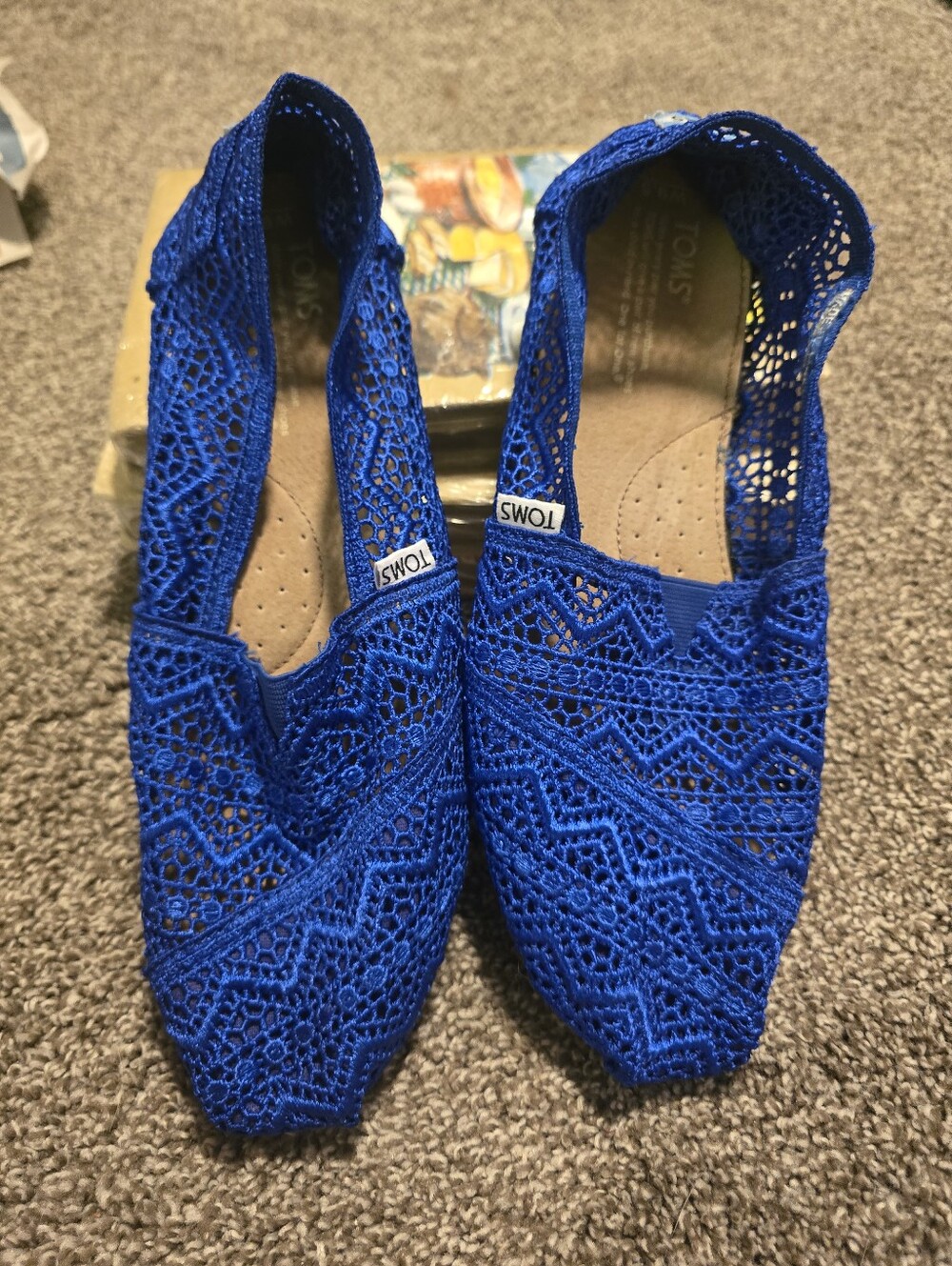 TOMS Classic Alpargata Moroccan Crochet Lace Flats Cobalt Blue